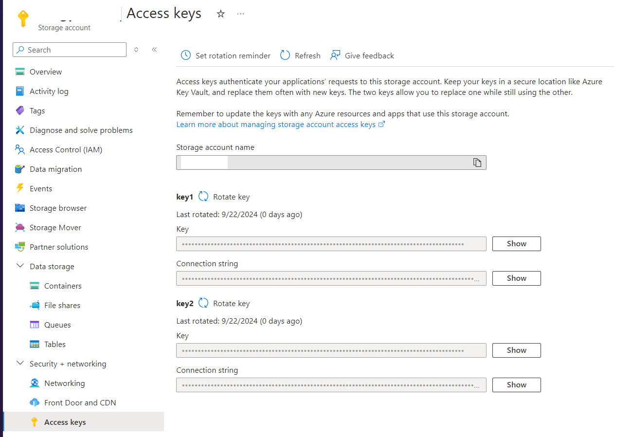 Azure Blob Storage Connection String