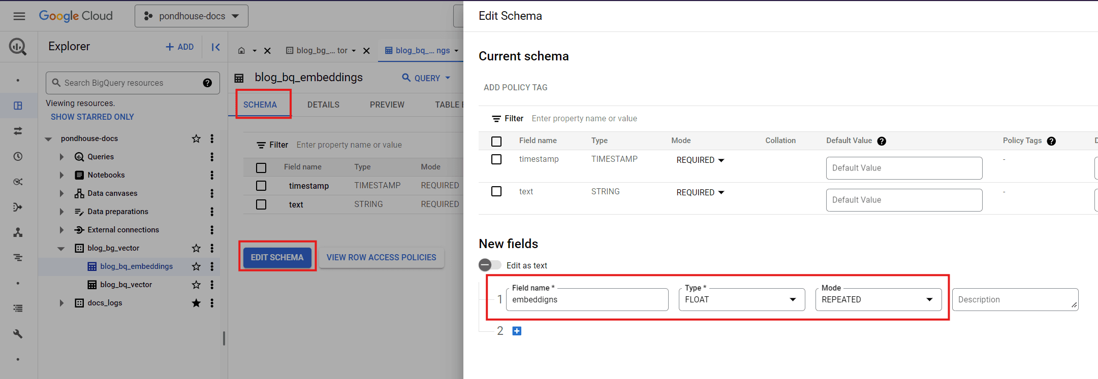 Add embeddings column