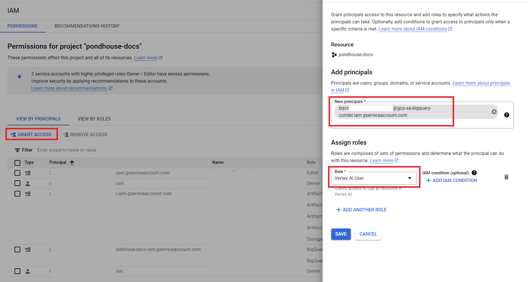 Grant Permissions to service account