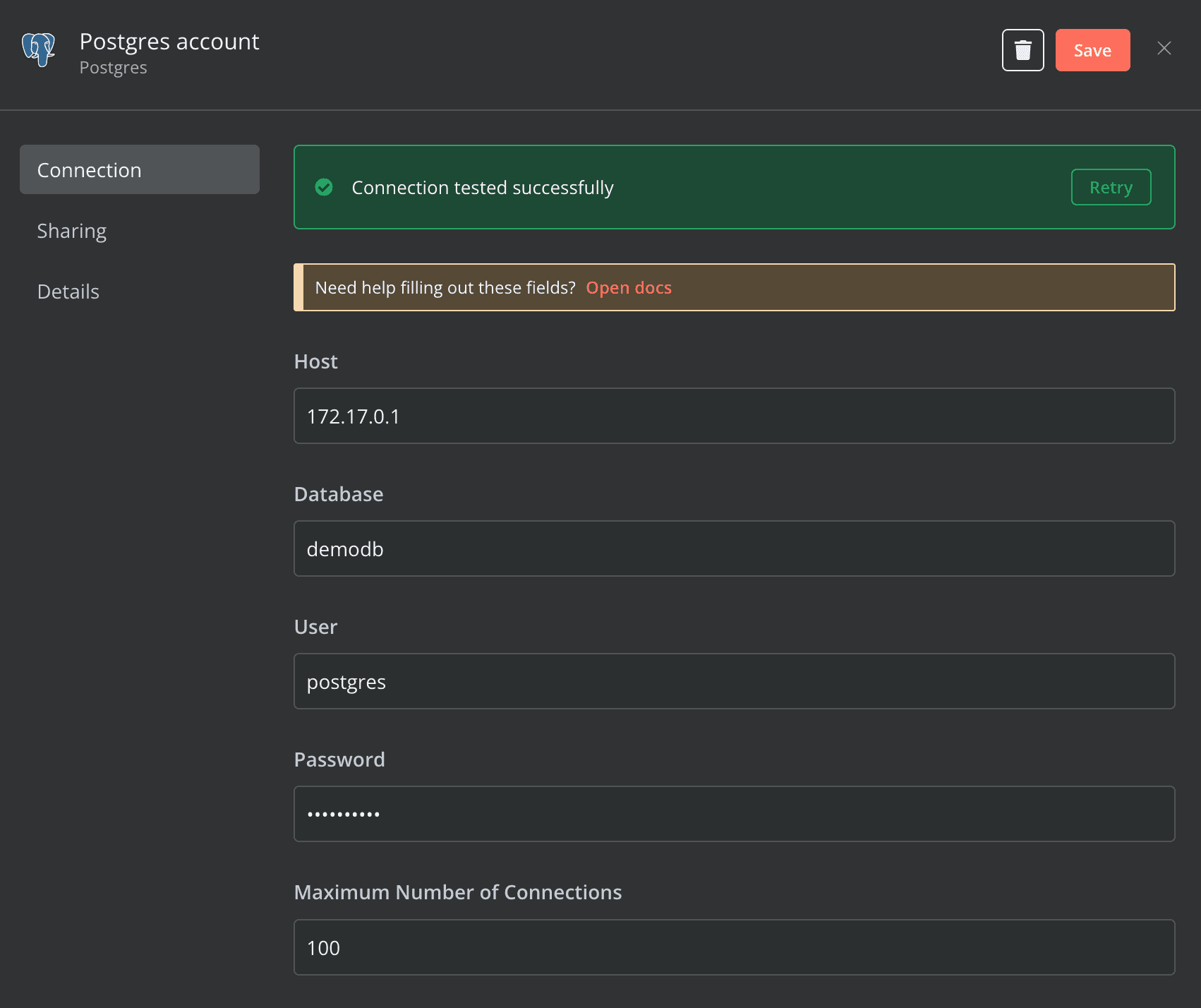 Database credentials