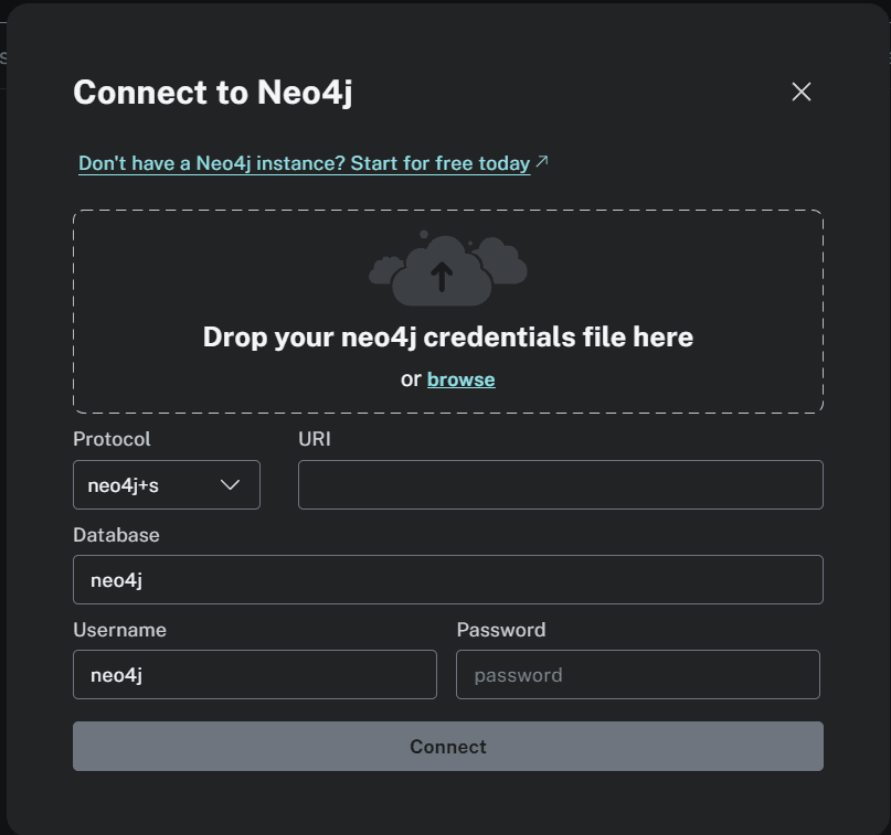 Neo4j LLM Knowledge Graph Builder connection
settings