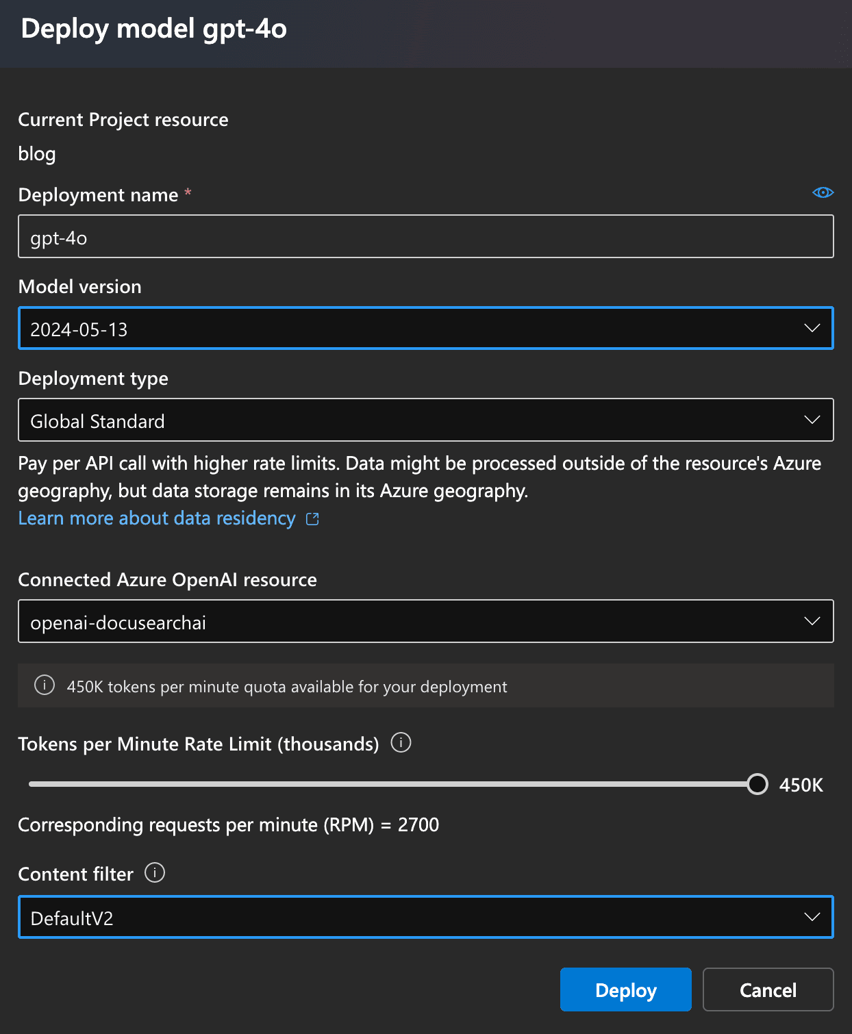 Azure AI Studio - deploy model