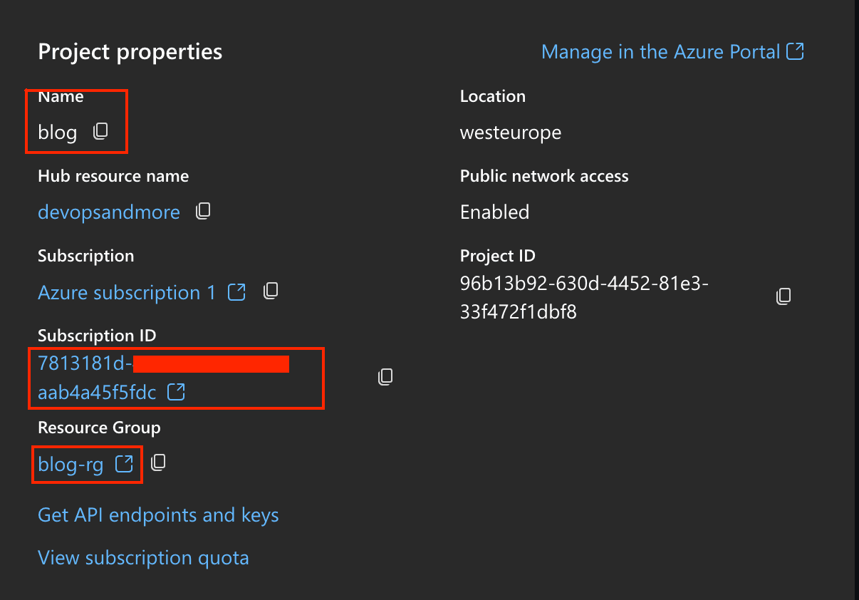 Azure AI Studio - project settings