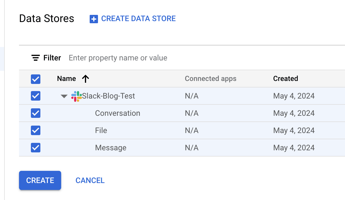 Select Data Store during app
creation